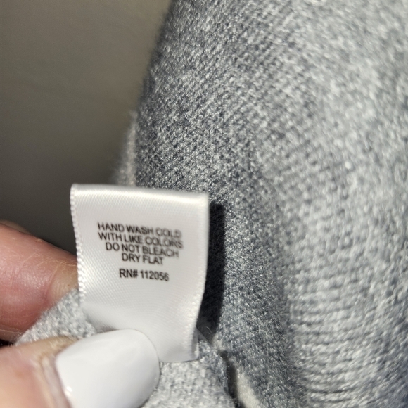 Zenana Gray and White Striped  poncho Sweater - Picture 5 of 6